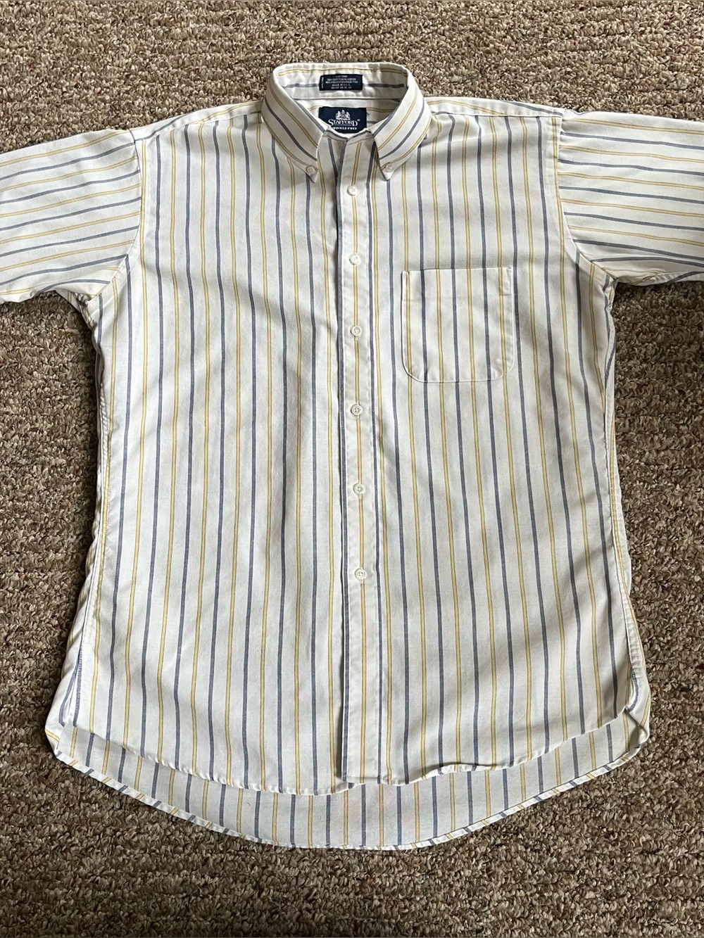 Stafford Short Sleeve Button-Down Stripe Shirt - White, Yellow, Blue